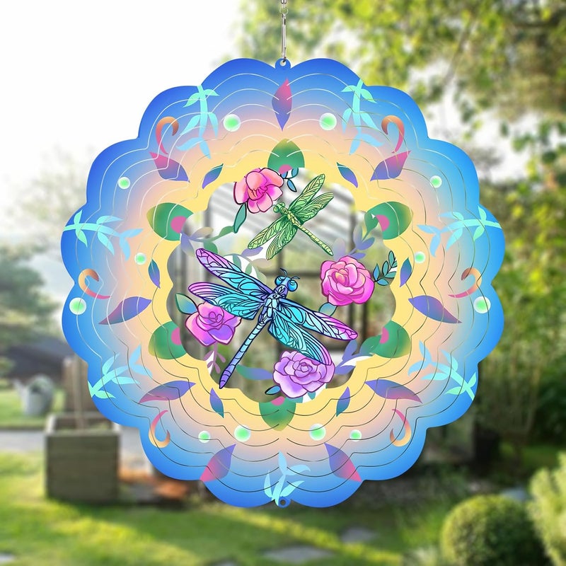 GOTOME Dragonfly Wind Spinners Metal Dragonfly Gifts for Women Mom Grandma,12inch Hanging Wind Spinner for Outdoor&Indoor Decor Wind Kinetic Ornament for Yard Garden Decoration - Image 1